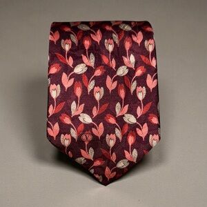 Valentino Burgundy and Pink Leaf Pattern Silk Tie Italy